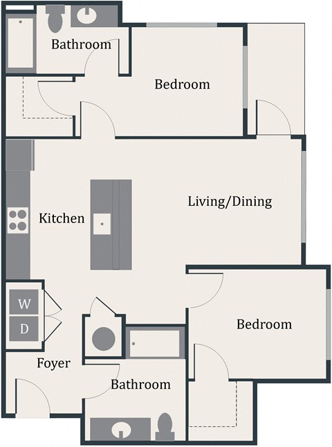 Floor plan for 2 beds, 2 baths, 920 sqft